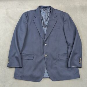 Stafford Executive Blazer 46R Mens Navy Blue 100% Wool Sport Coat Gold Button